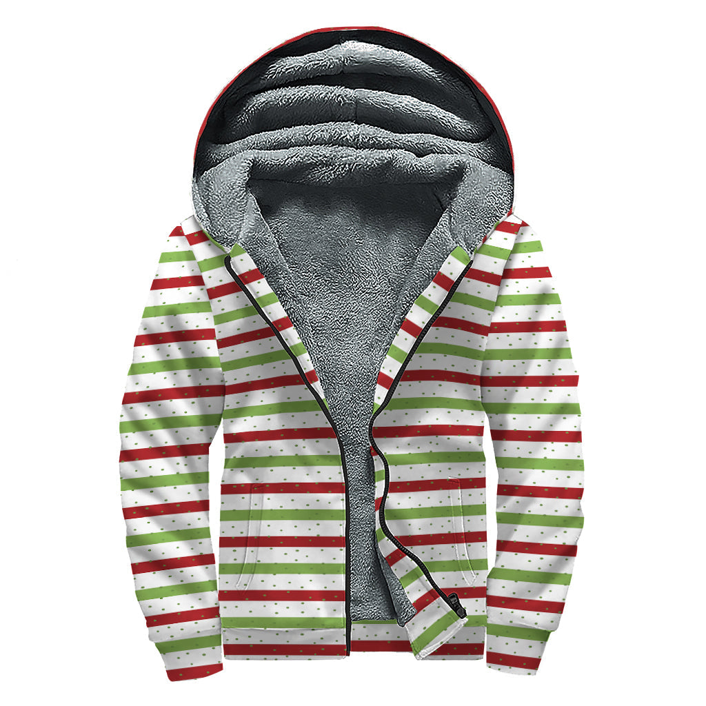 Merry Christmas Striped Pattern Sherpa Lined Zip Up Hoodie for the Free-Spirited Hippie - 1