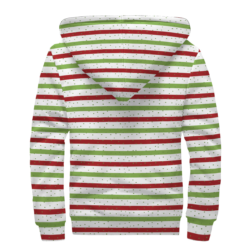 Merry Christmas Striped Pattern Sherpa Lined Zip Up Hoodie for the Free-Spirited Hippie - 2