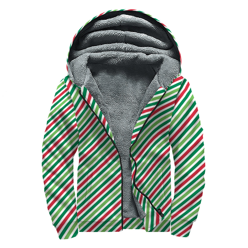 Groovy Merry Christmas Stripes Sherpa Lined Zip Up Hoodie for Peace-Loving Hippies - 1