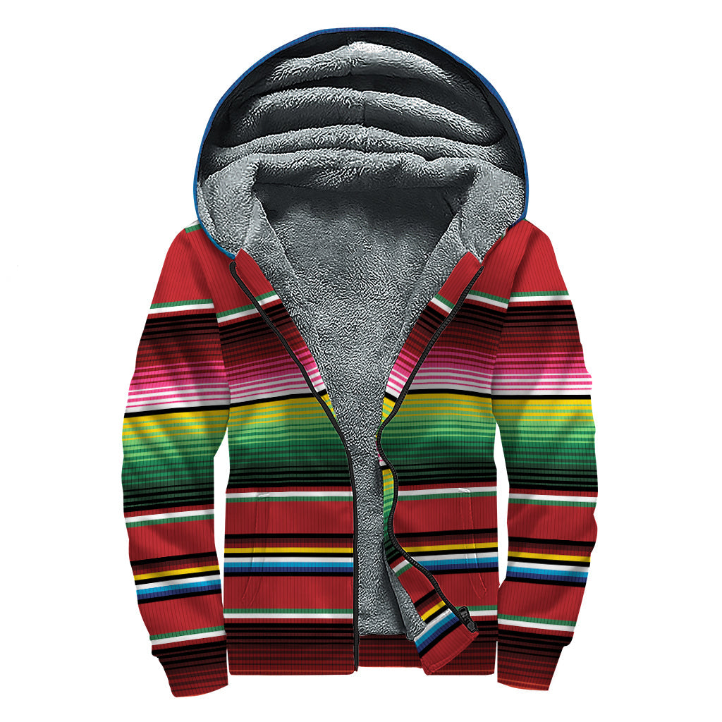 Mexican Serape Sherpa Lined Hoodie: Embrace Hippie Style in Winter Warmth - 1