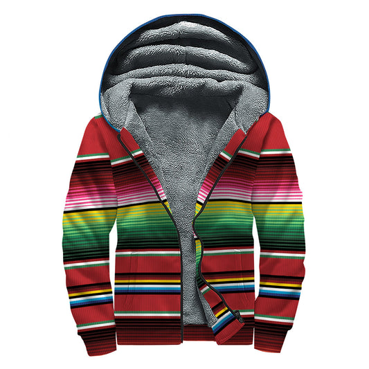 Mexican Serape Sherpa Lined Hoodie: Embrace Hippie Style in Winter Warmth - 1