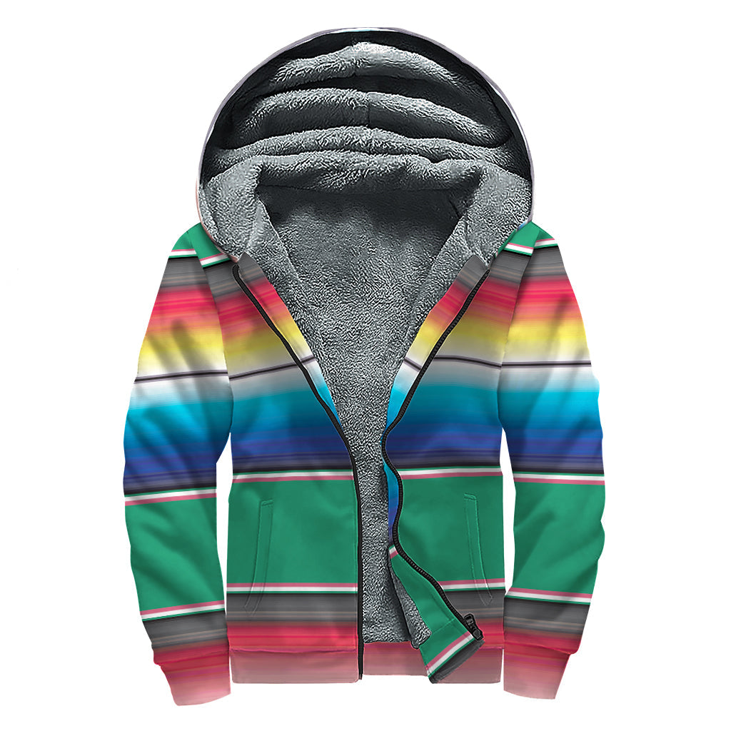 Mexican Striped Blanket Pattern Sherpa-Lined Zip Up Hoodie for the Groovy Hippie Chicks - 1