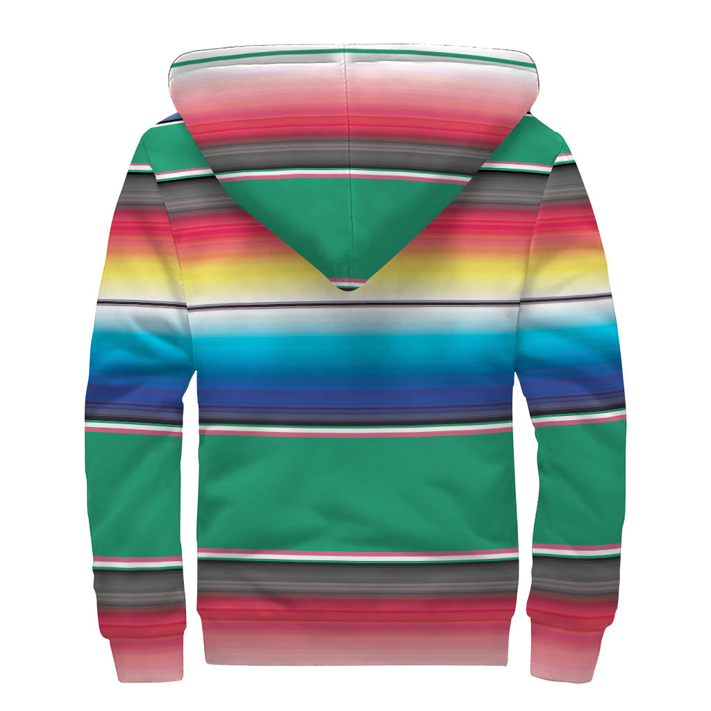 Mexican Striped Blanket Pattern Sherpa-Lined Zip Up Hoodie for the Groovy Hippie Chicks - 2