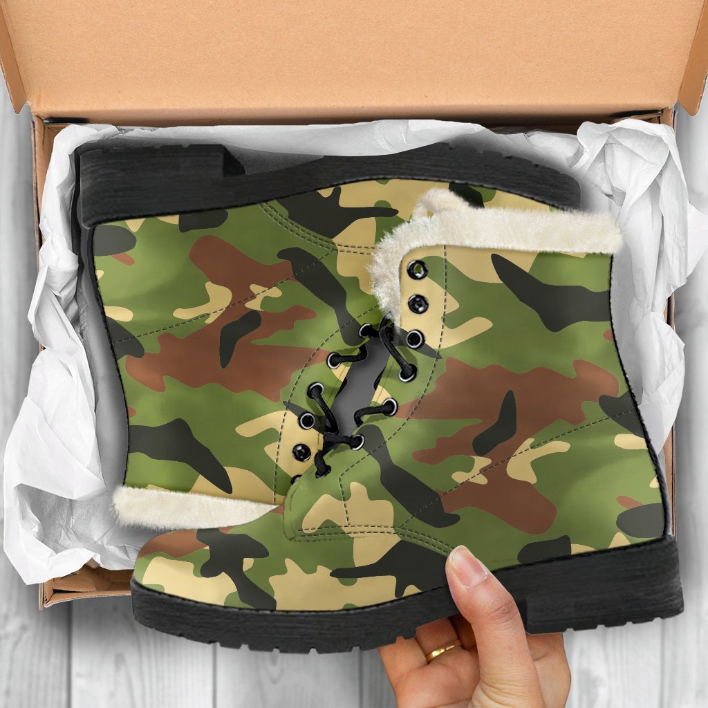 Peace, Love, and Faux Fur: Embrace Your Inner Hippie with Military Camouflage Print Boots - 5