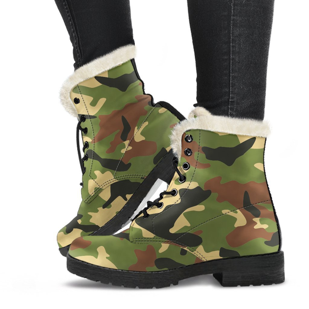 Peace, Love, and Faux Fur: Embrace Your Inner Hippie with Military Camouflage Print Boots - 1