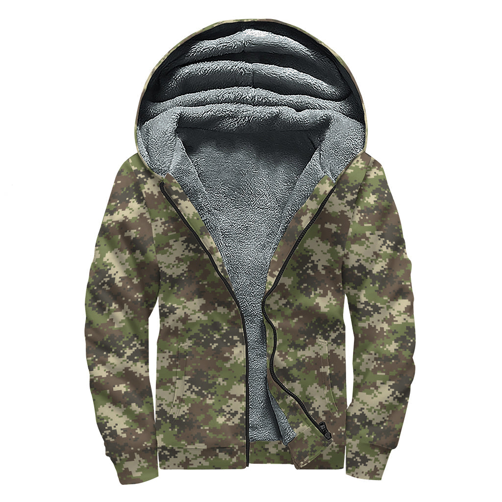 Groovy Camo Print Sherpa Lined Zip Up Hoodie for Free-spirited Hippies - 1