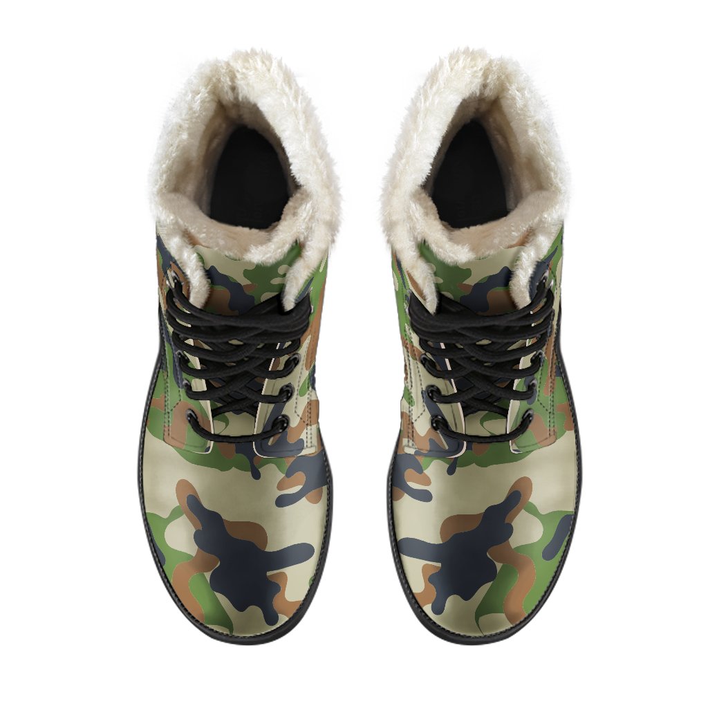 Step Out in Style: Military Green Camouflage Faux Fur Leather Boots for the Modern Hippie - 4