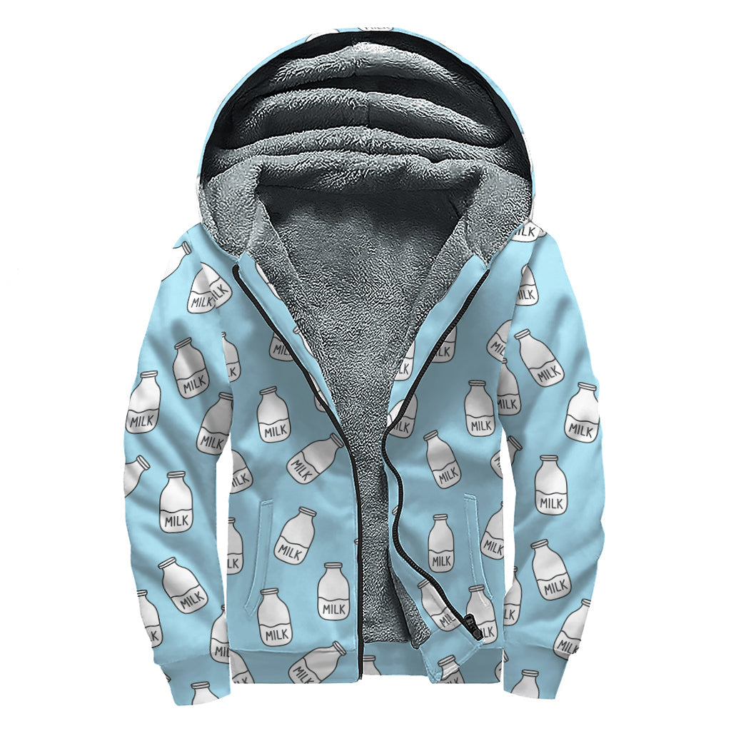 Groovy Milk Bottle Cartoon Sherpa Lined Zip Up Hoodie - 1