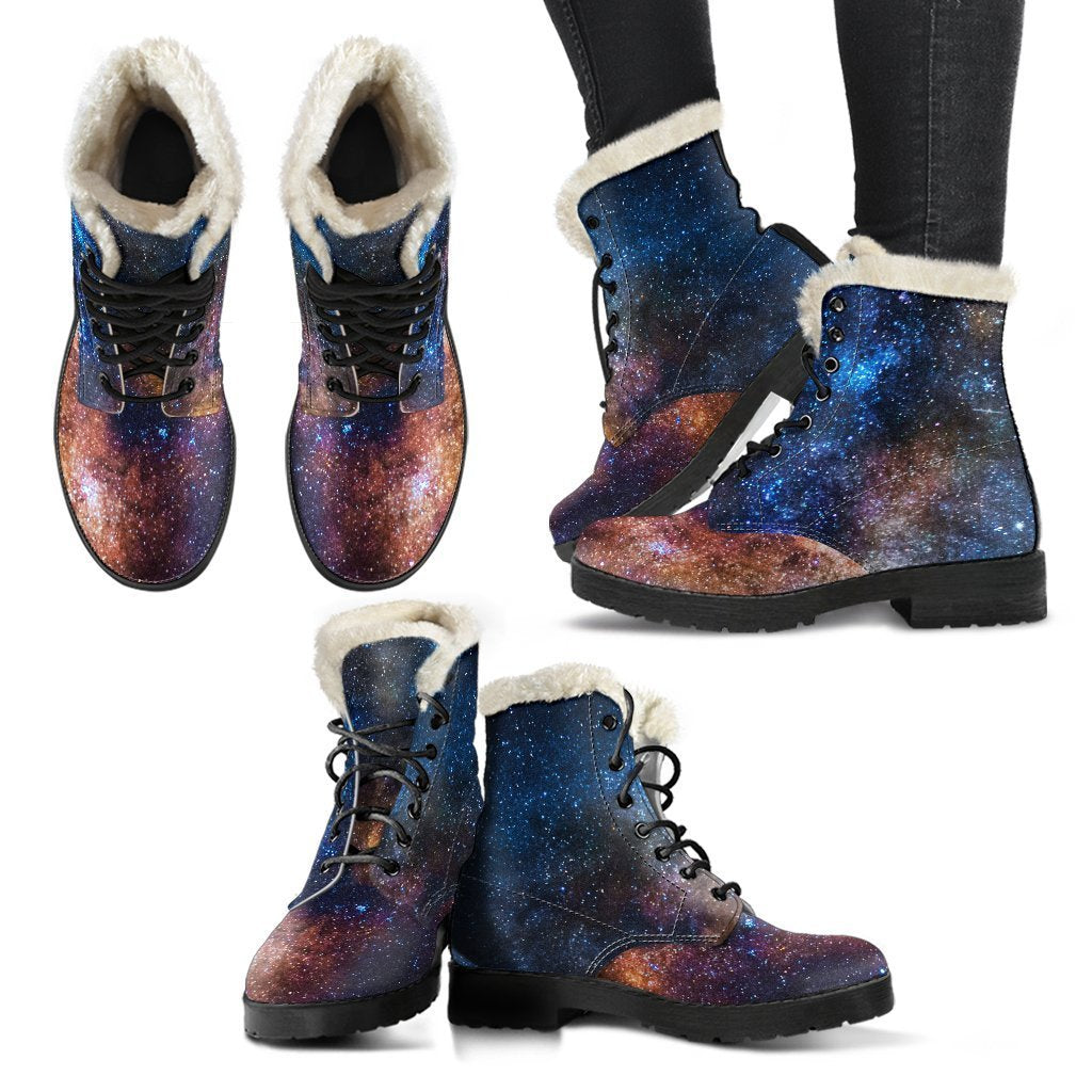 Stylishly Hippie: Milky Way Universe Print Faux Fur Leather Boots - 2