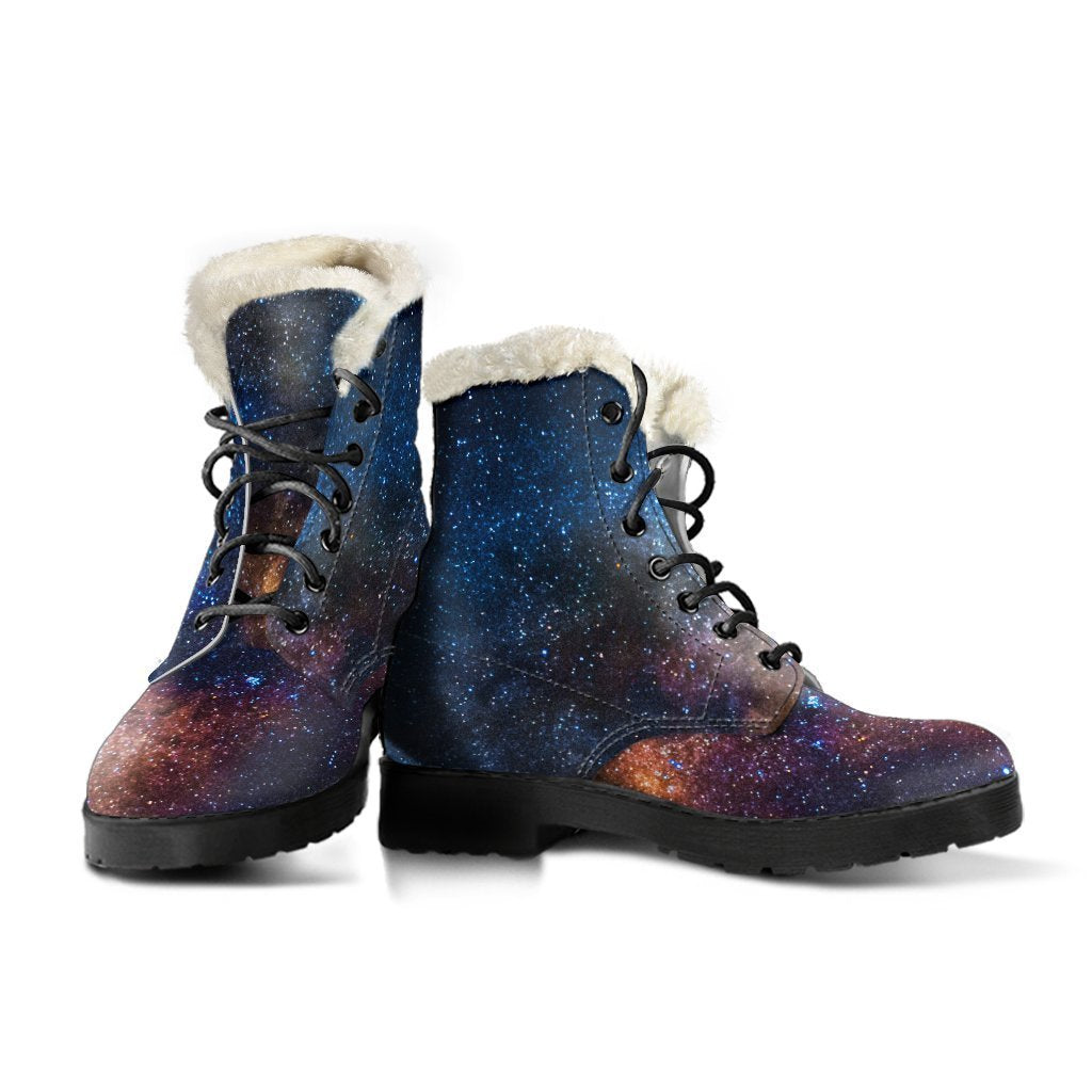 Stylishly Hippie: Milky Way Universe Print Faux Fur Leather Boots - 3