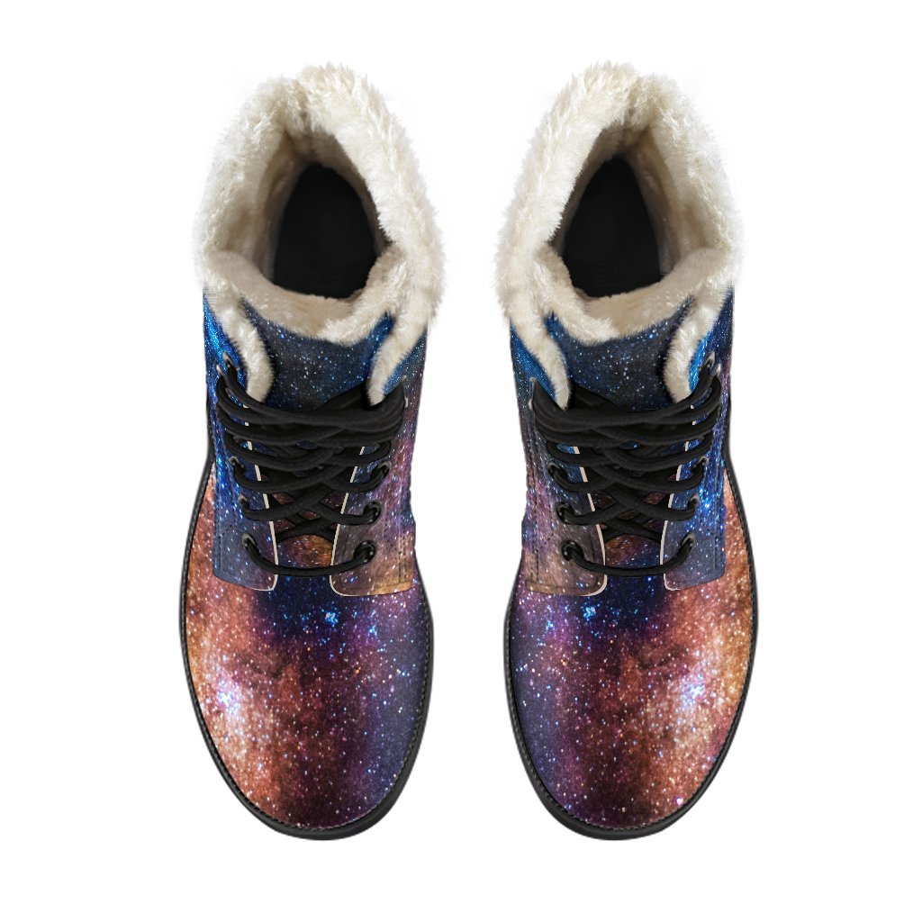 Stylishly Hippie: Milky Way Universe Print Faux Fur Leather Boots - 4