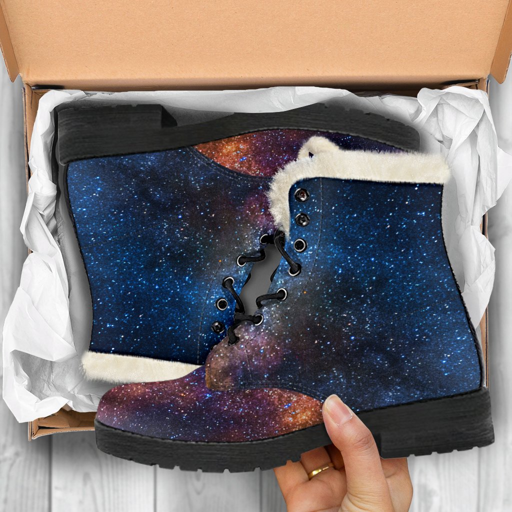 Stylishly Hippie: Milky Way Universe Print Faux Fur Leather Boots - 5