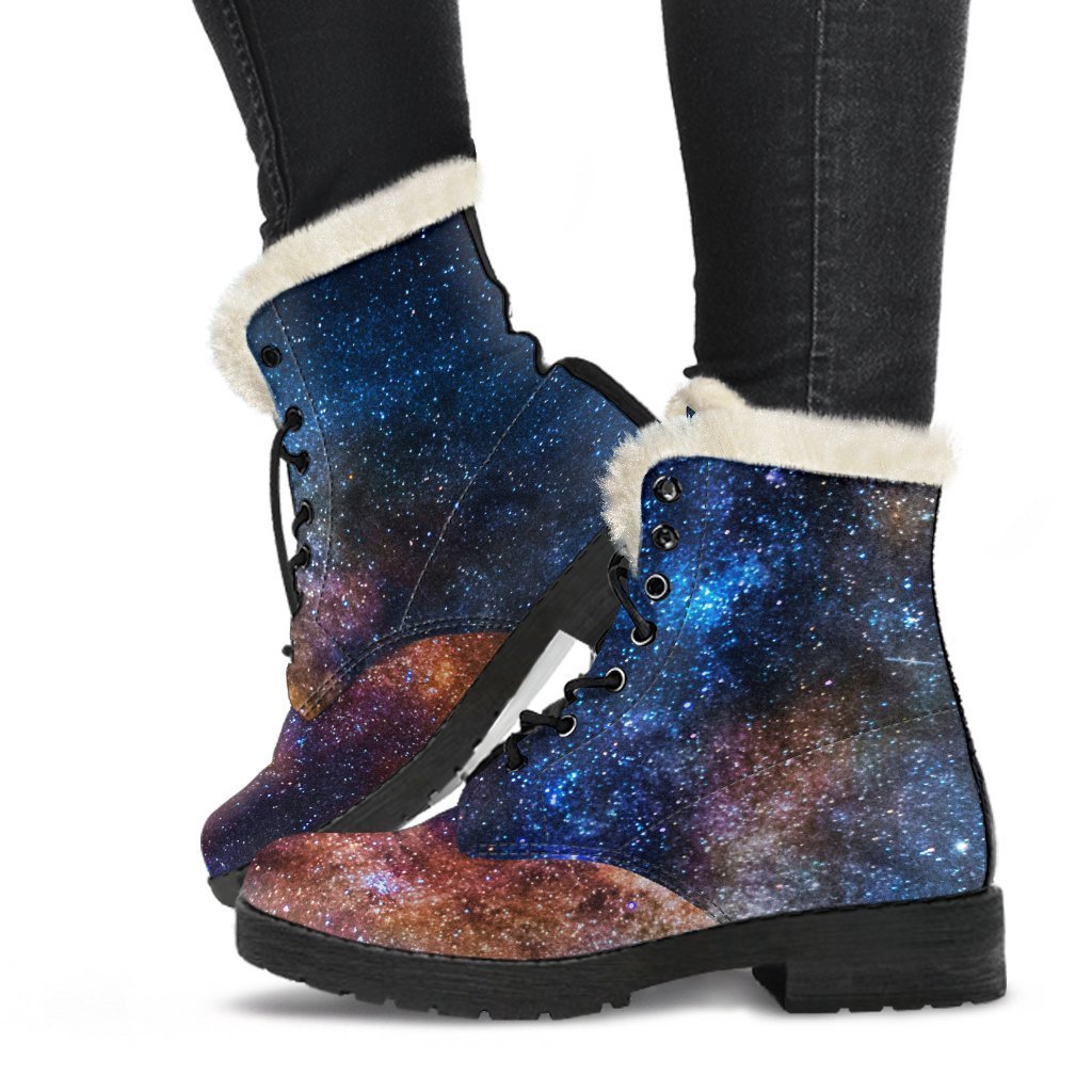 Stylishly Hippie: Milky Way Universe Print Faux Fur Leather Boots - 1