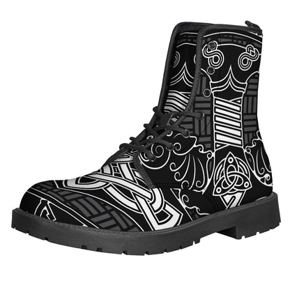 Groovy Vibes: Mjolnir and Scandinavian Runes Leather Lightweight Boots for the Free-Spirited Hippie - 1