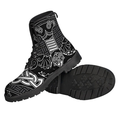 Groovy Vibes: Mjolnir and Scandinavian Runes Leather Lightweight Boots for the Free-Spirited Hippie - 2