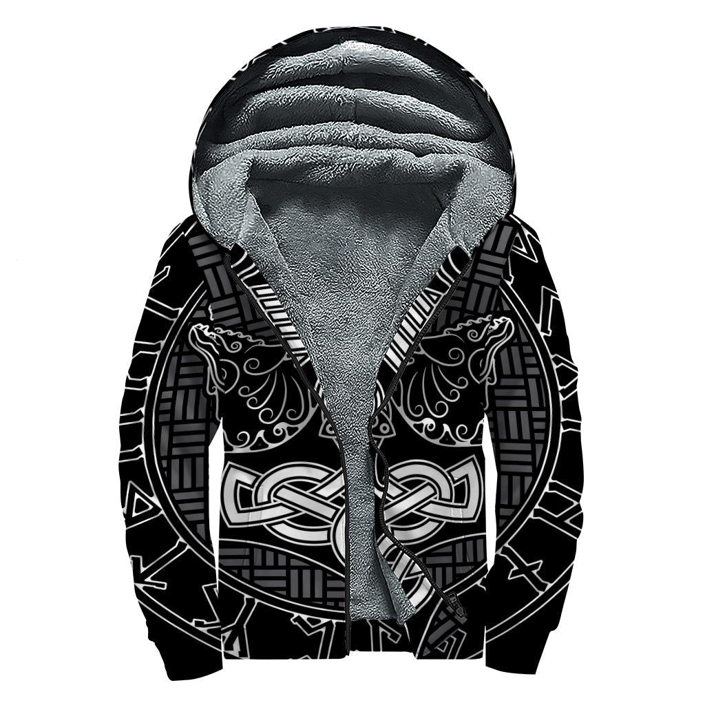 Groovy Mjolnir and Runes Sherpa Lined Zip Up Hoodie - 1