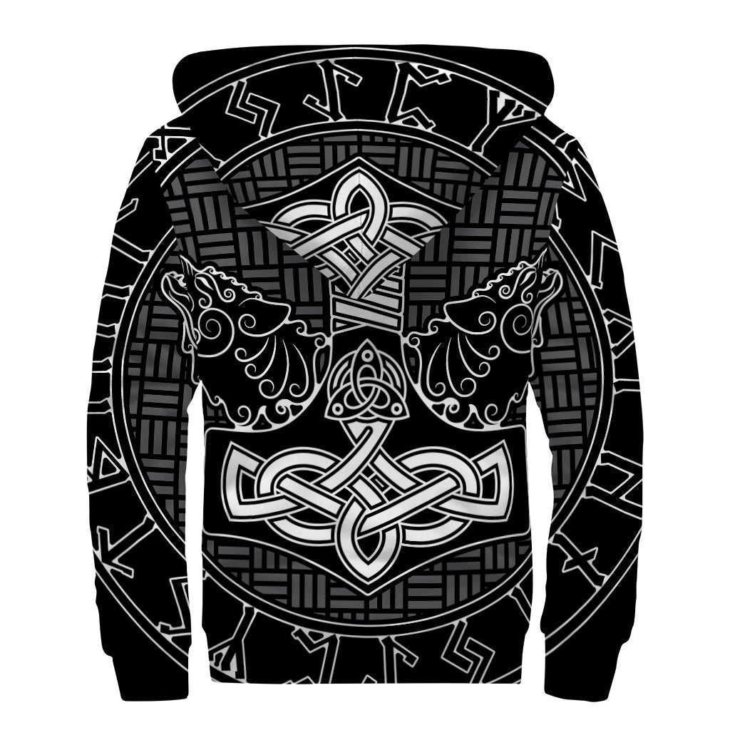 Groovy Mjolnir and Runes Sherpa Lined Zip Up Hoodie - 2