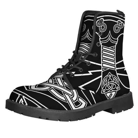 Step Out in Style with Mjolnir and Younger Futhark Print Leather Boots - 1