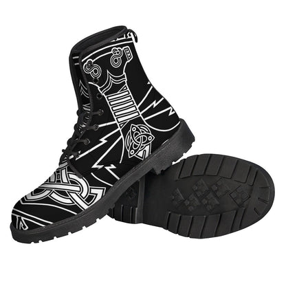 Step Out in Style with Mjolnir and Younger Futhark Print Leather Boots - 2