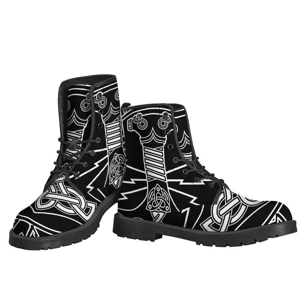 Step Out in Style with Mjolnir and Younger Futhark Print Leather Boots - 3