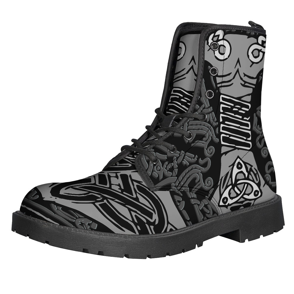 Mjolnir Hammer of Thor Print Leather Lightweight Boots for Free Spirited Hippies - 1