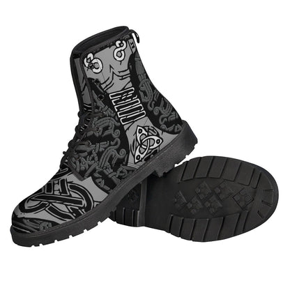 Mjolnir Hammer of Thor Print Leather Lightweight Boots for Free Spirited Hippies - 2