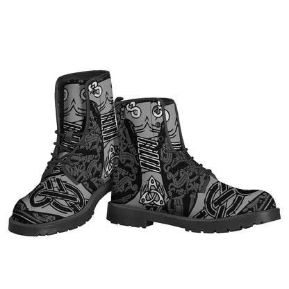 Mjolnir Hammer of Thor Print Leather Lightweight Boots for Free Spirited Hippies - 3