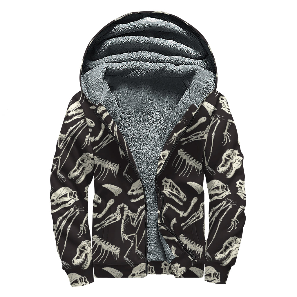 Earthly Delight: Monochrome Dinosaur Fossil Sherpa Hoodie for the Modern Hippie - 1