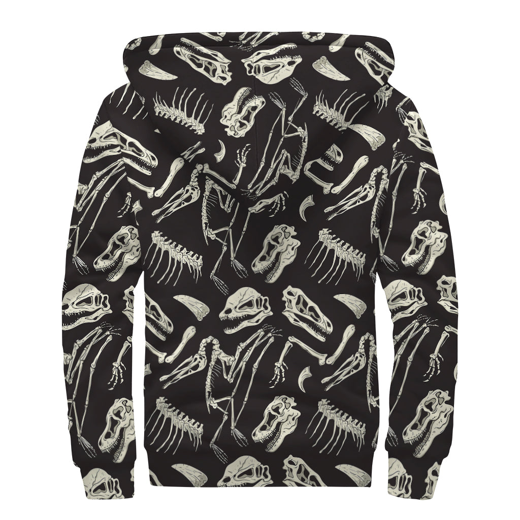 Earthly Delight: Monochrome Dinosaur Fossil Sherpa Hoodie for the Modern Hippie - 2