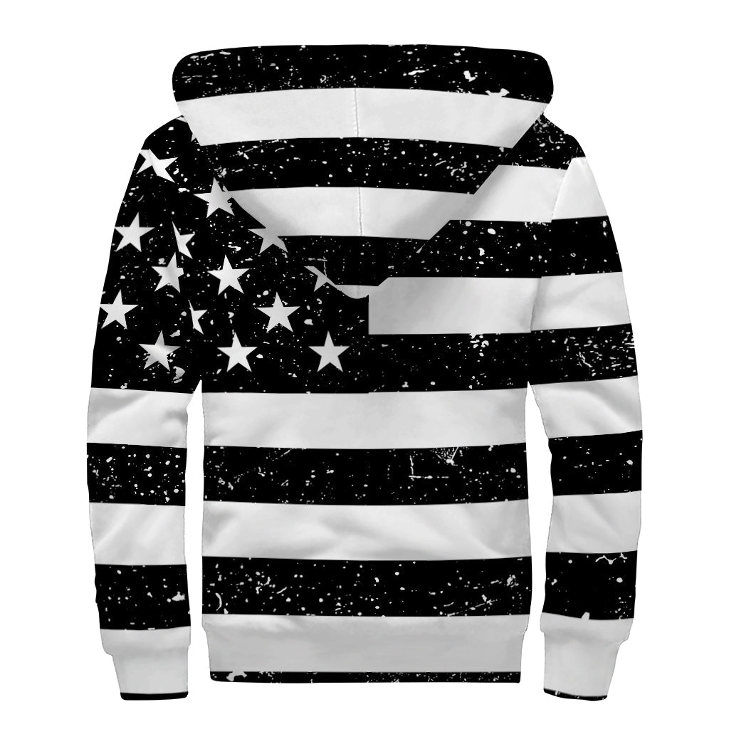 Vintage American Flag Print Sherpa Lined Zip Up Hoodie for Boho Souls - 2