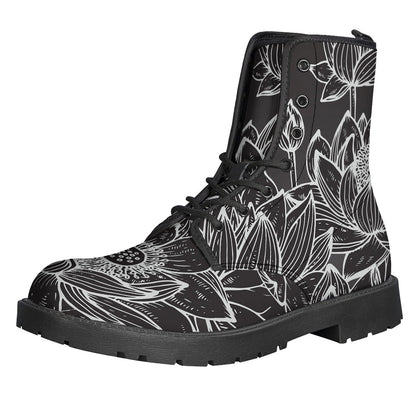 Lotus Print Leather Hippie Boots: Free-Spirited Style for the Modern Hippie - 1