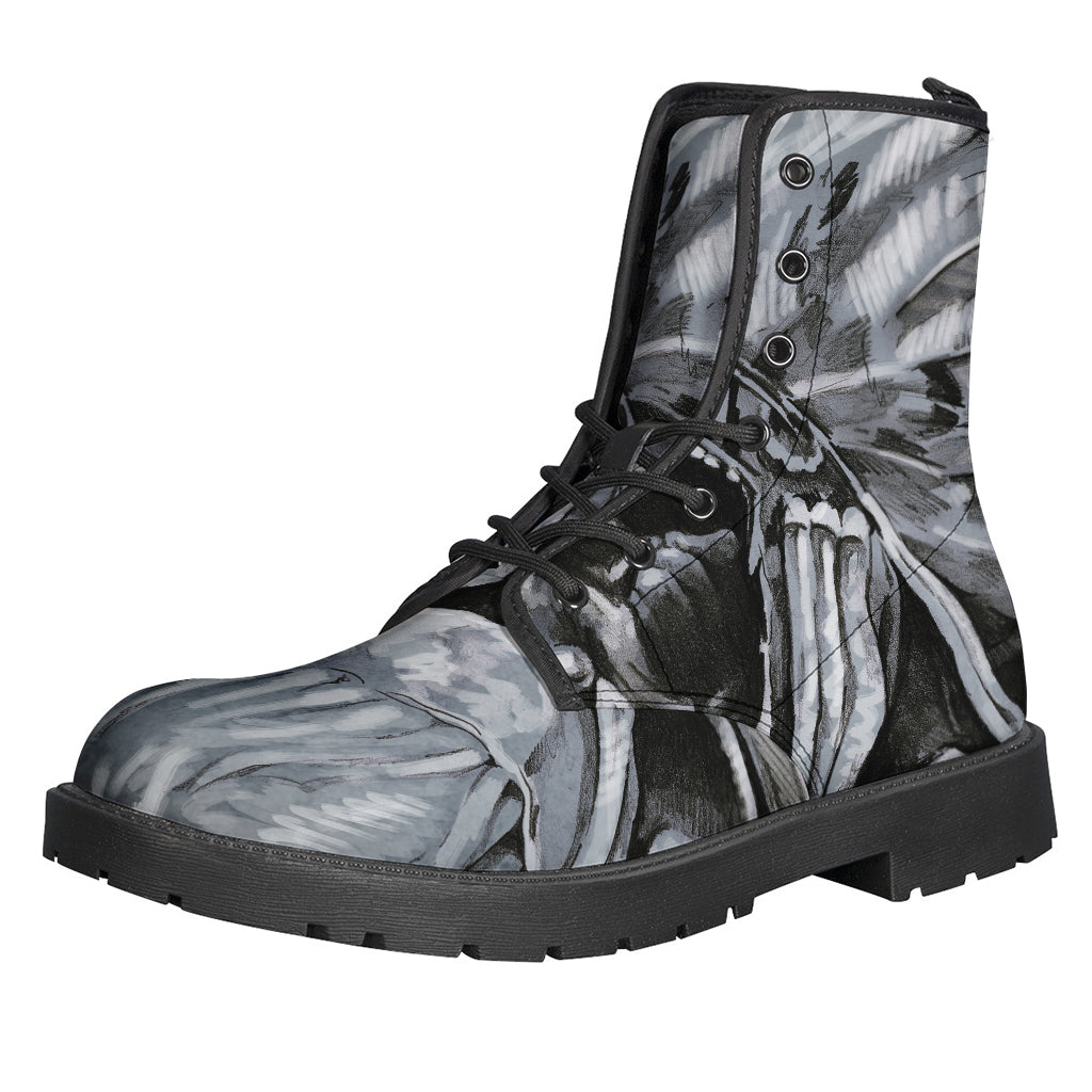 Immerse in Bohemian Style with Monochrome Native Indian Portrait Leather Boots - 1