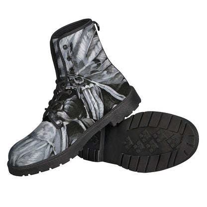 Immerse in Bohemian Style with Monochrome Native Indian Portrait Leather Boots - 2