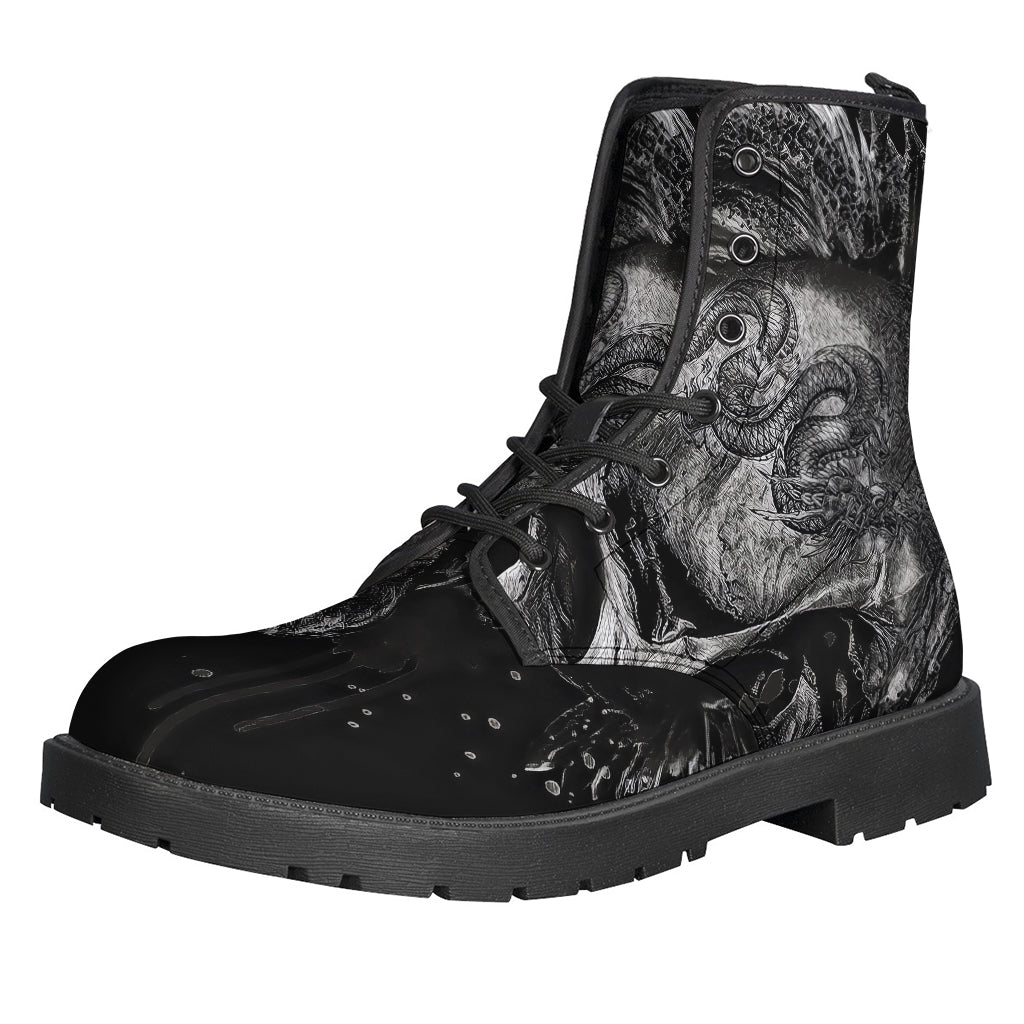 Groovy Skull Print Leather Boots for Hippies - 1