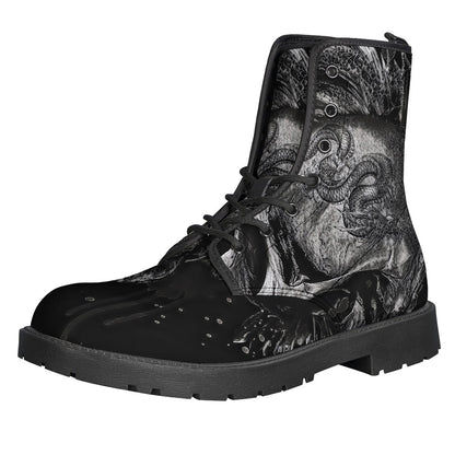 Groovy Skull Print Leather Boots for Hippies - 1