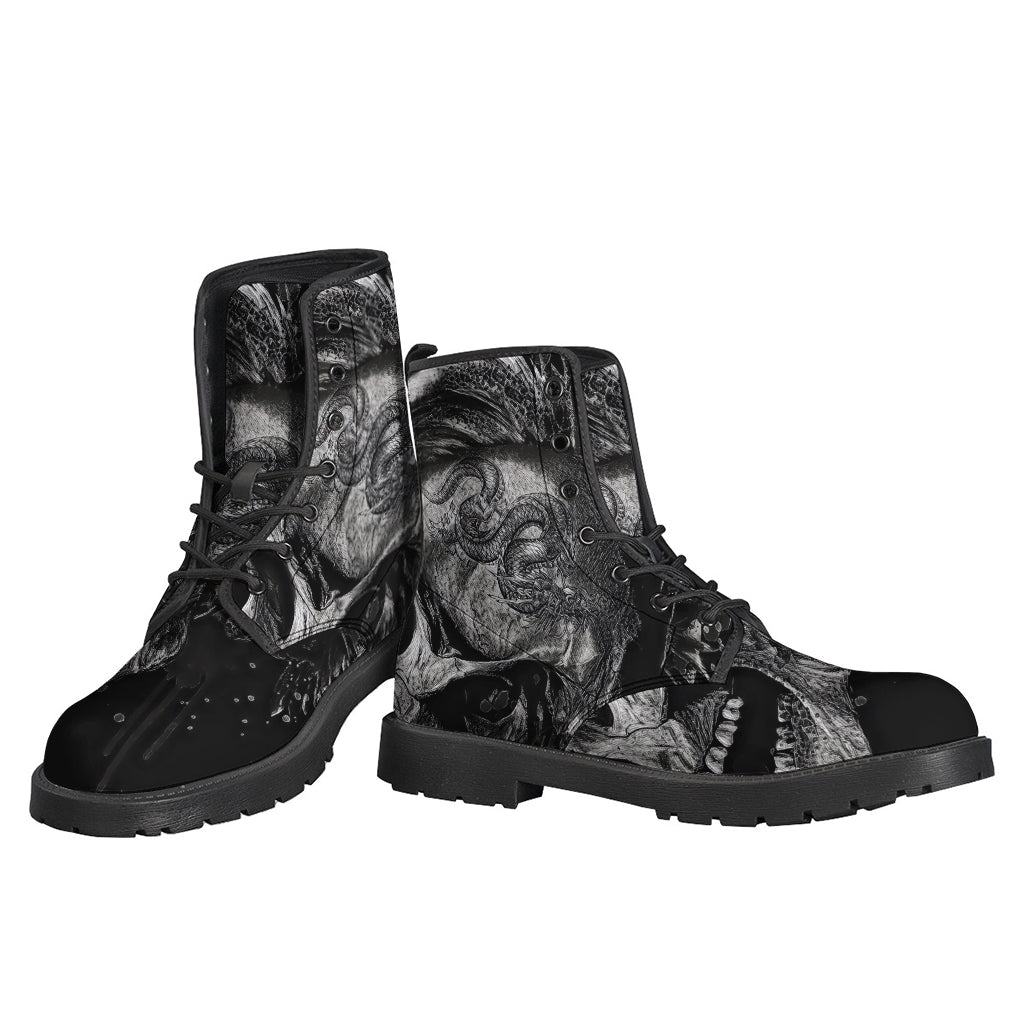 Groovy Skull Print Leather Boots for Hippies - 3