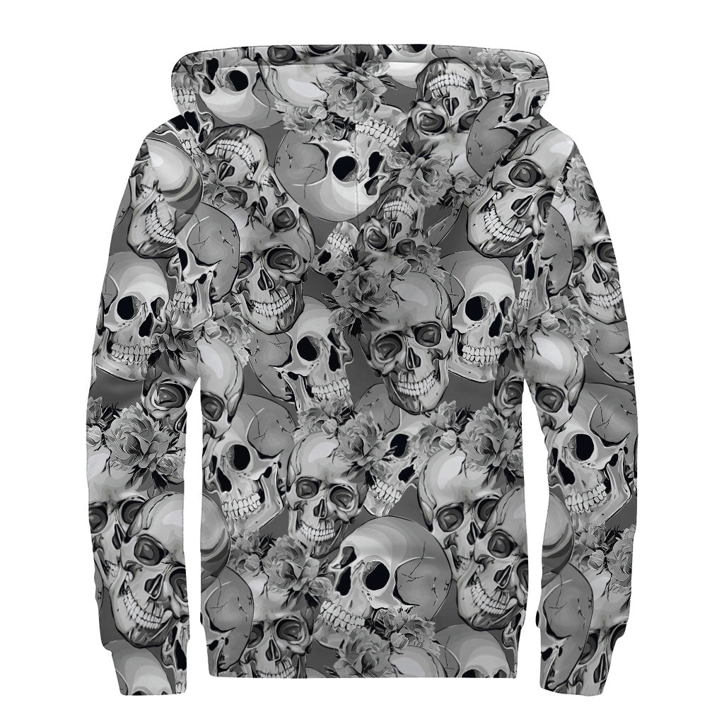 Monochrome Skull & Flowers Sherpa Lined Zip Up: Embrace Hippie Chic - 2