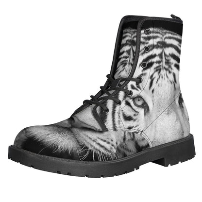 Groovy White Bengal Tiger Print Leather Boots for Peace-Loving Hippies - 1