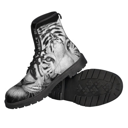 Groovy White Bengal Tiger Print Leather Boots for Peace-Loving Hippies - 2