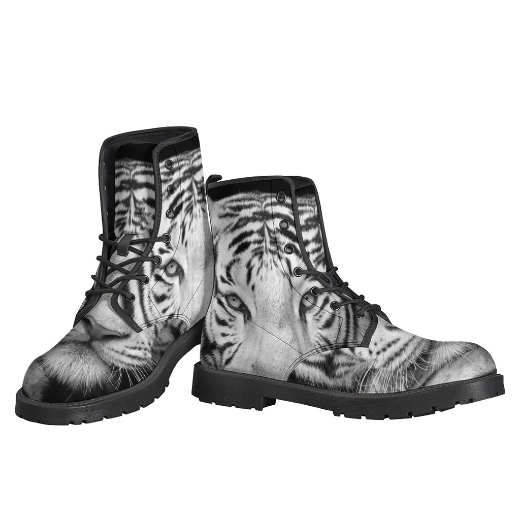 Groovy White Bengal Tiger Print Leather Boots for Peace-Loving Hippies - 3