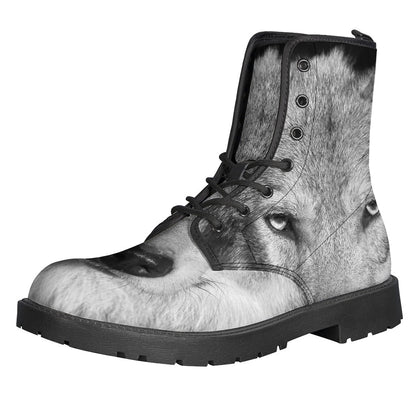 Step Out in Style with Monochrome Wolf Print Leather Boots! - 1