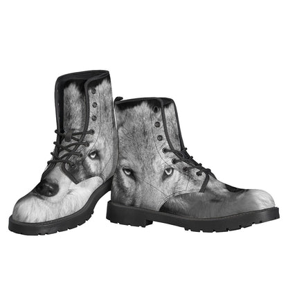 Step Out in Style with Monochrome Wolf Print Leather Boots! - 3