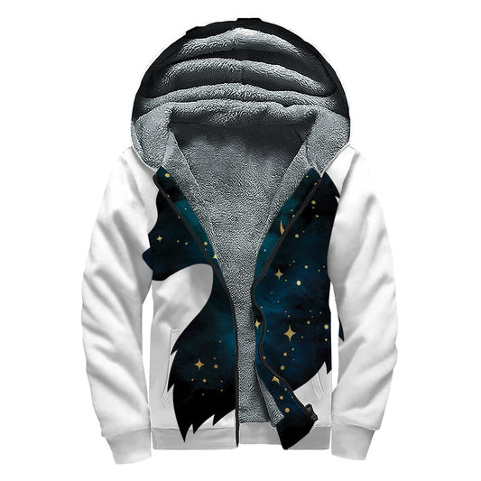 Moon and Stars Wolf Spirit Sherpa Lined Hoodie for Hippie Style - 1