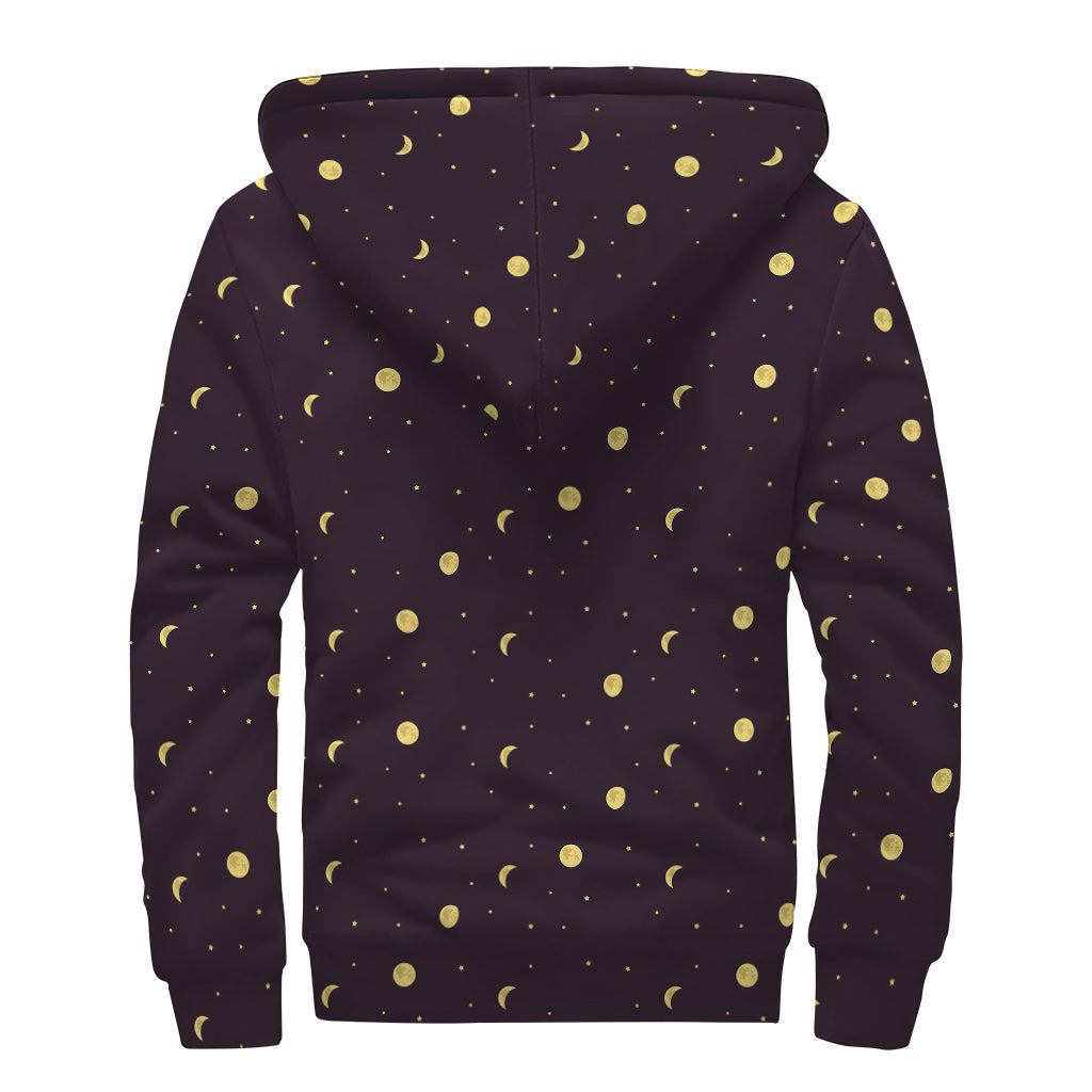 Moon Phase and Stars Pattern Sherpa Lined Zip Up Hoodie for Stylish Hippies - 2