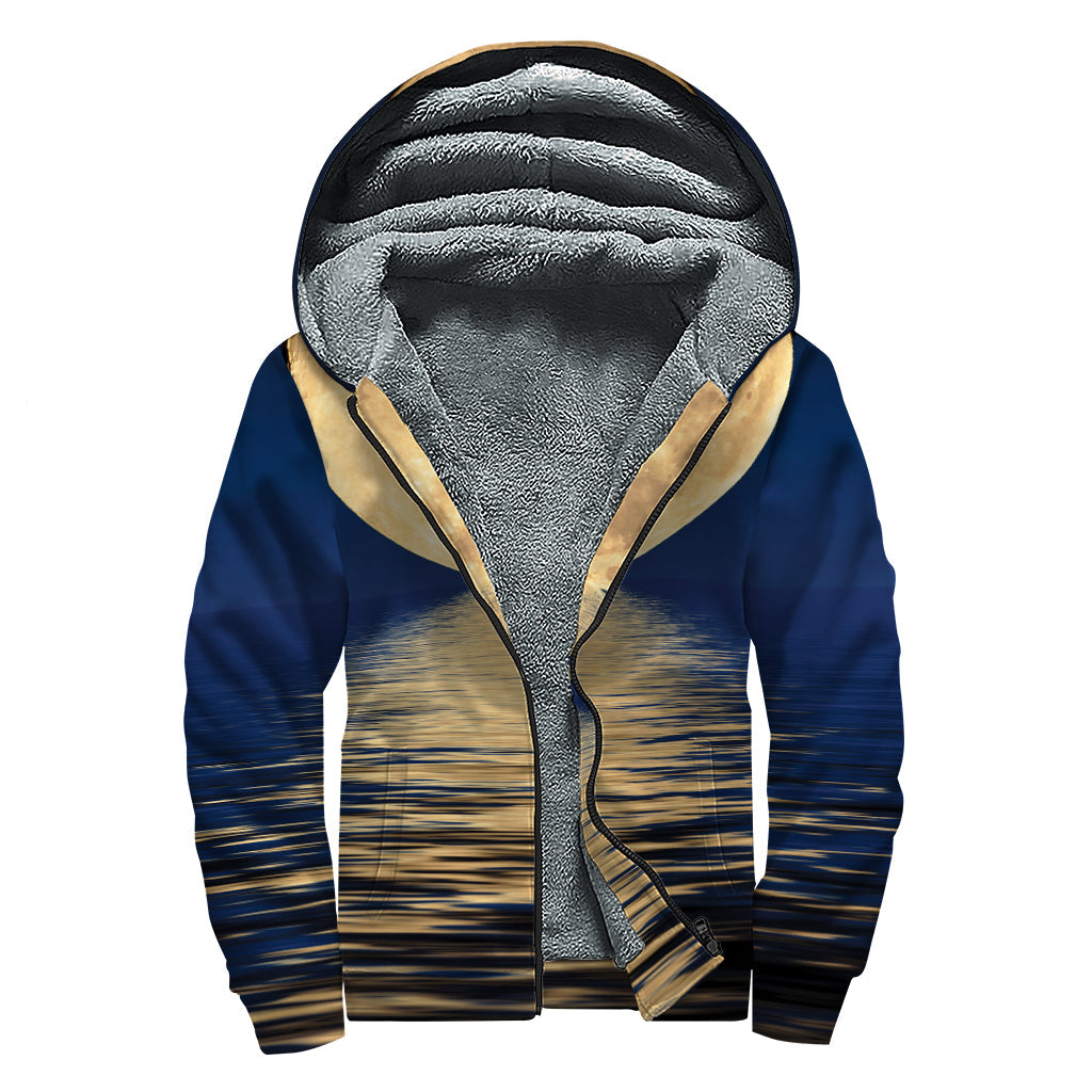 Groovy Moonlight on the Sea Hippie Sherpa Lined Zip Up Hoodie - 1