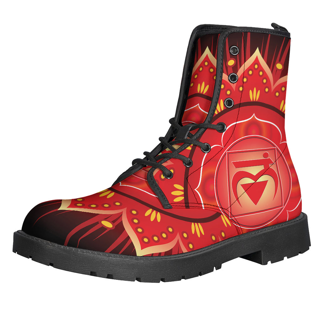 Muladhara Chakra Mandala Leather Boots: Embrace Your Inner Hippie Style - 1