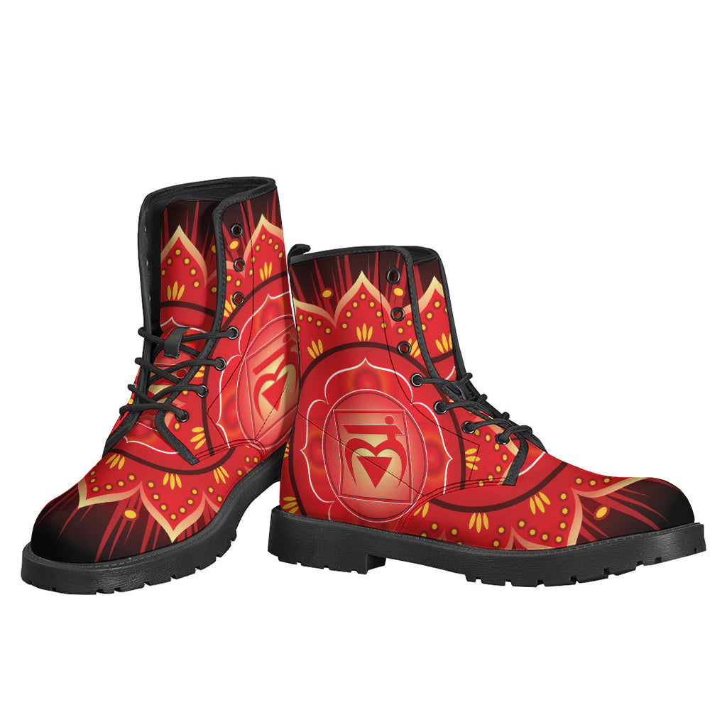 Muladhara Chakra Mandala Leather Boots: Embrace Your Inner Hippie Style - 3