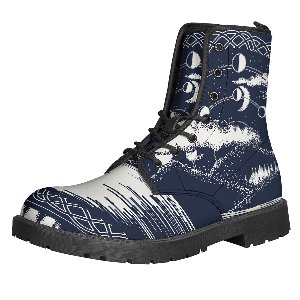 Mystical Lunar Phase Leather Boots: The Ultimate Hippie Footwear - 1