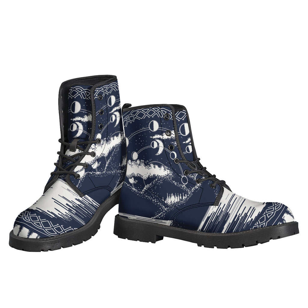 Mystical Lunar Phase Leather Boots: The Ultimate Hippie Footwear - 3