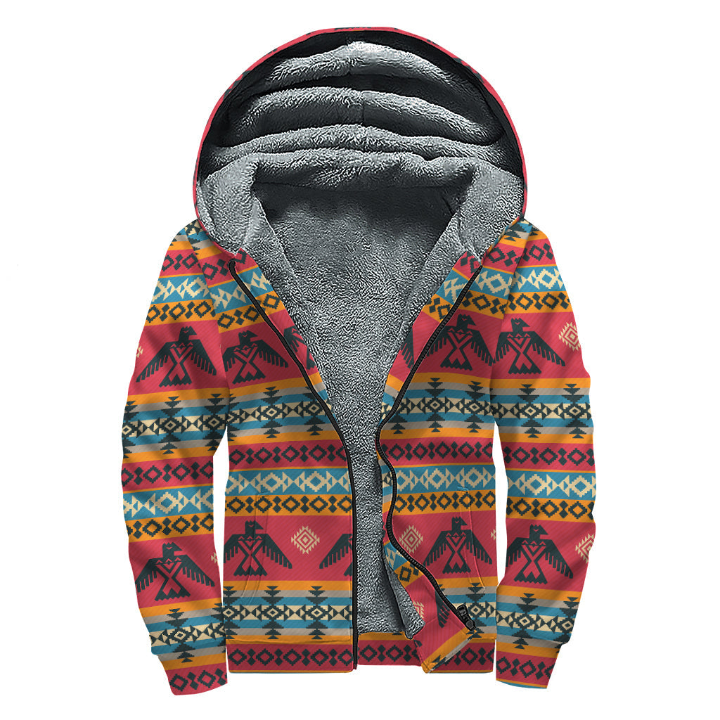 Take Flight with the Native American Eagle Sherpa Lined Zip Up Hoodie - 1